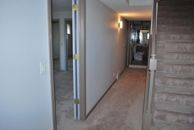 767 Shoreacres Dr, Fairmont, MN 56031 - hall featuring stairway and carpet flooring