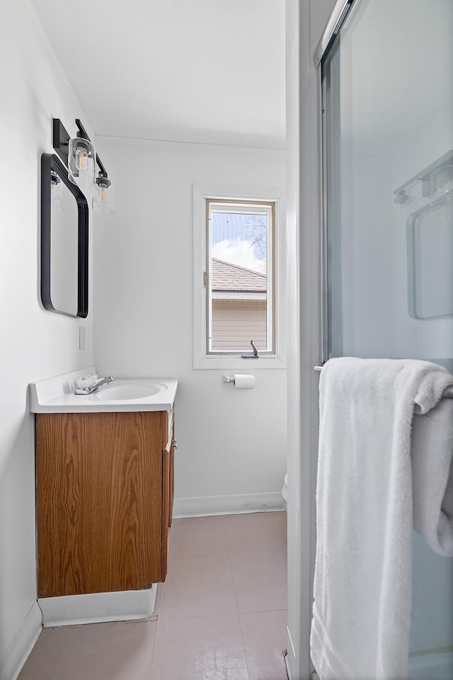 516 Park Island Rd Unit 1, Center City, MN 55012 - bathroom featuring walk in shower, vanity, and baseboards