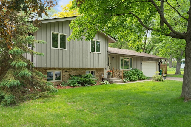 3293 Rice Creek Ter, New Brighton, MN 55112 - split level home featuring board and batten siding, a garage, a front yard, and driveway