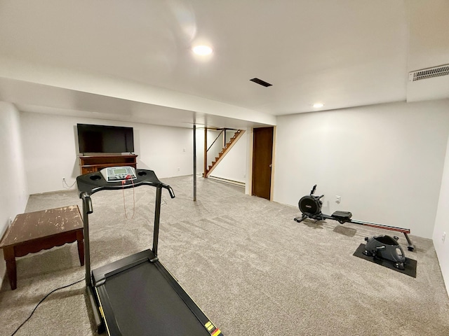 715 Crest Ln, Ellsworth, WI 54011 - exercise room featuring carpet flooring, recessed lighting, and baseboard heating