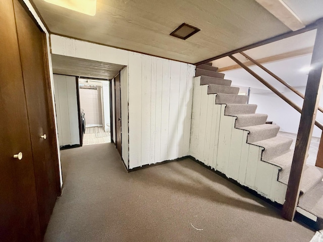 715 Crest Ln, Ellsworth, WI 54011 - finished below grade area featuring stairway and wooden walls
