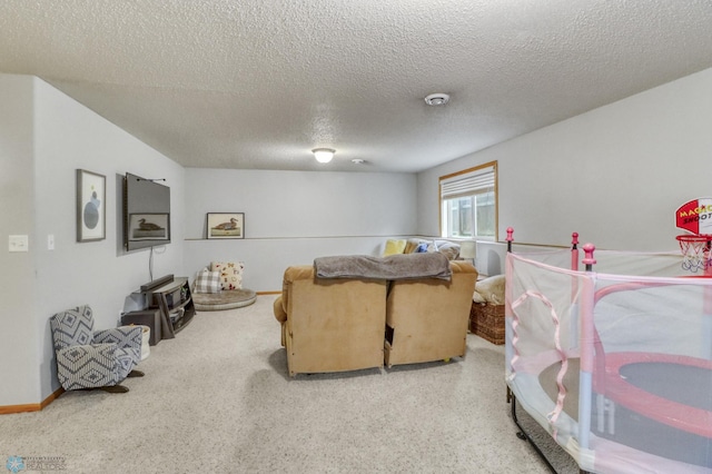 living room with a textured ceiling