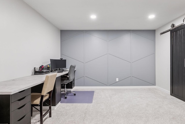 7393 Emily Cir, Lino Lakes, MN 55038 - carpeted office featuring a barn door and recessed lighting