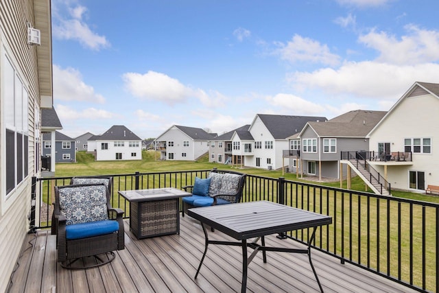 7393 Emily Cir, Lino Lakes, MN 55038 - wooden terrace featuring outdoor lounge area, a yard, and a residential view