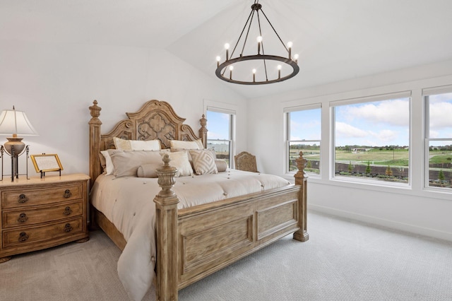 2301 Simply Living Ln, Hudson, WI 54016 - bedroom featuring light carpet, a chandelier, and lofted ceiling