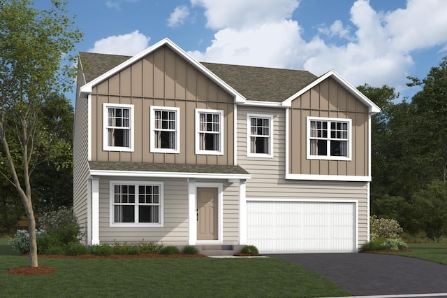 view of front of home with roof with shingles and board and batten siding