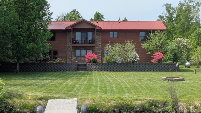 63626 Hannu Ln, Finlayson, MN 55735 - view of grassy yard with a balcony and stairway