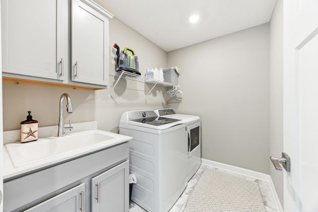 2133 Johanna Cir, Lino Lakes, MN 55038 - laundry room with washer and dryer, baseboards, cabinet space, and recessed lighting