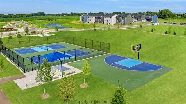 2133 Johanna Cir, Lino Lakes, MN 55038 - view of basketball court with a tennis court, a water view, and community basketball court