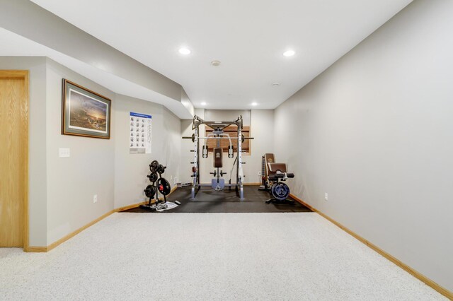 562 Hillside Dr, Prescott, WI 54021 - exercise area featuring baseboards, recessed lighting, and carpet flooring