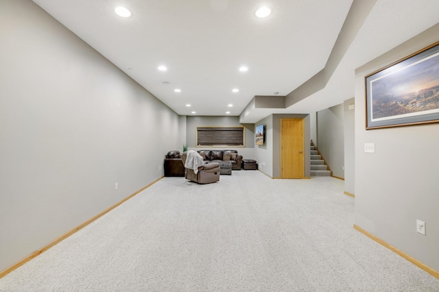 562 Hillside Dr, Prescott, WI 54021 - carpeted living area featuring recessed lighting, baseboards, and stairway