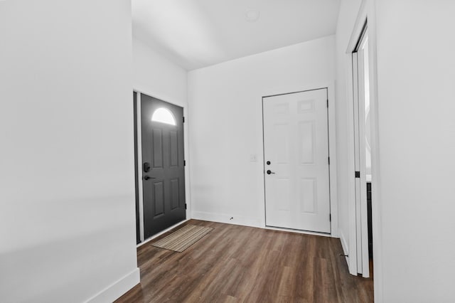 foyer entrance featuring baseboards and dark wood-style flooring