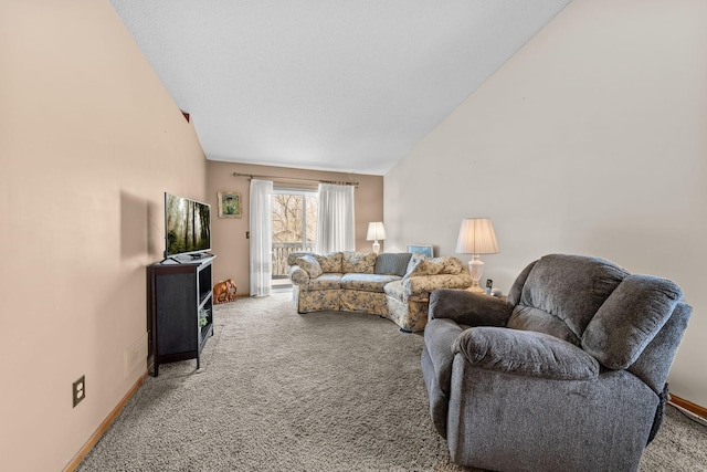 26294 3rd St W, Zimmerman, MN 55398 - living room with lofted ceiling, carpet floors, and baseboards