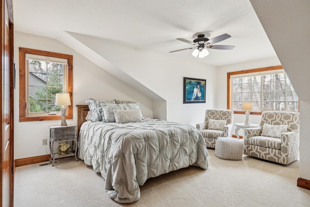 bedroom featuring a ceiling fan, carpet floors, and baseboards