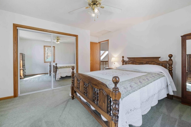 34470 Spruce Ln, Pequot Lakes, MN 56472 - bedroom featuring carpet floors, a closet, a ceiling fan, and baseboards