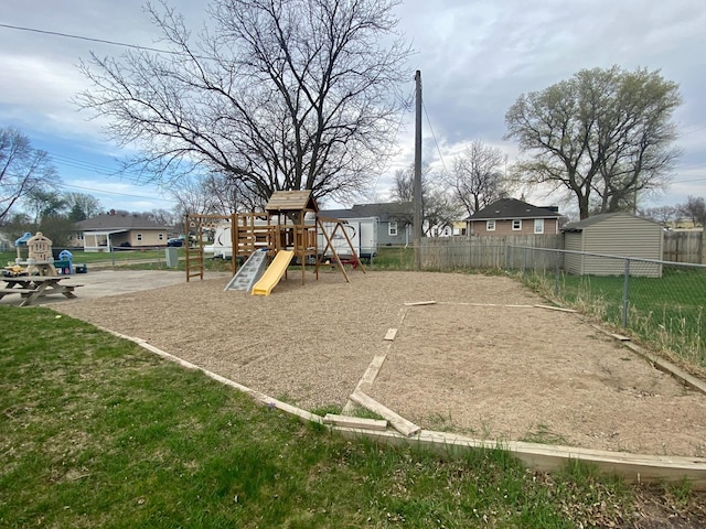 view of play area featuring fence