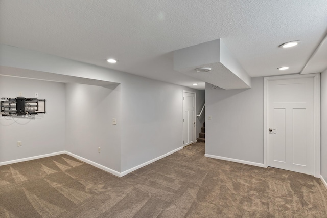 6049 Wentworth Ave, Minneapolis, MN 55419 - finished basement with carpet flooring, recessed lighting, a textured ceiling, and stairway