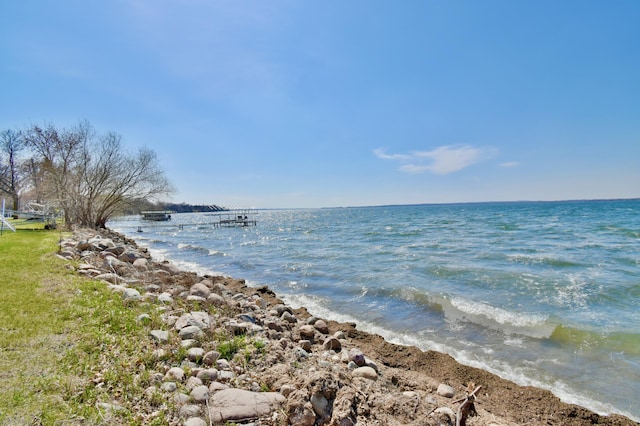 view of water feature with a view of the beach