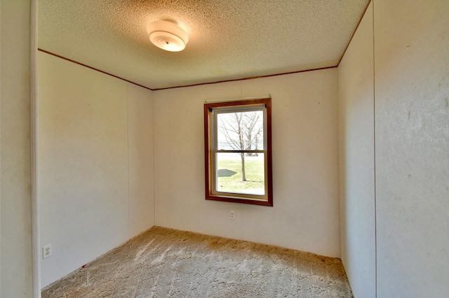 carpeted spare room featuring a textured ceiling