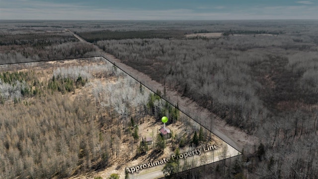 8494 Peary Junction Rd, Kelsey, MN 55724 - aerial view of property and surrounding area with property parcel outlined and a heavily wooded area