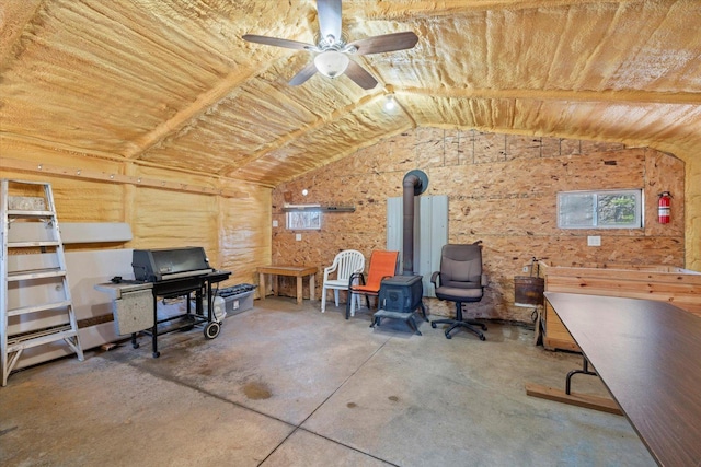 8494 Peary Junction Rd, Kelsey, MN 55724 - misc room featuring lofted ceiling, concrete flooring, a ceiling fan, and wooden ceiling