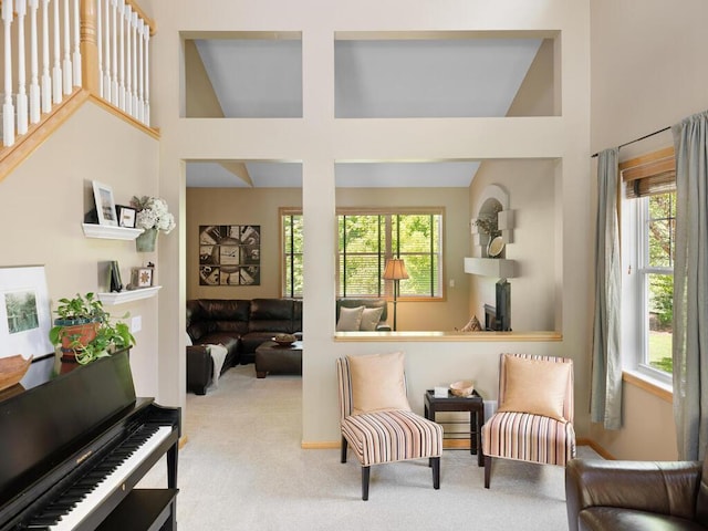 sitting room with healthy amount of natural light and carpet floors