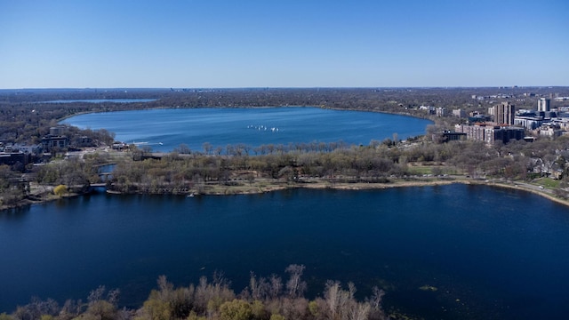 drone / aerial view featuring a water view