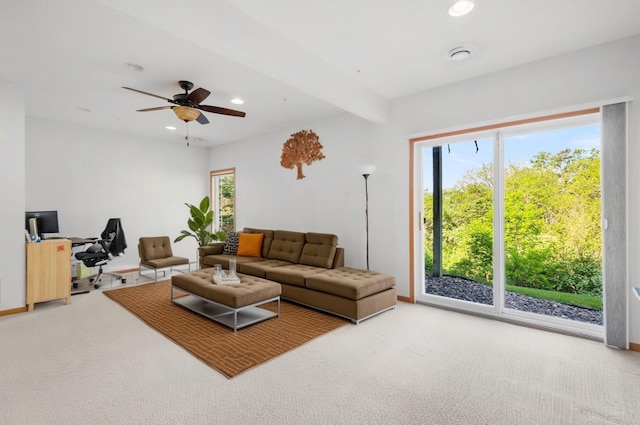 15601 Lilac Dr, Eden Prairie, MN 55347 - living area with carpet floors, recessed lighting, ceiling fan, and baseboards