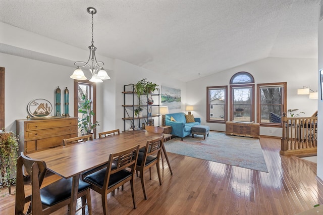 dining space with a textured ceiling, a wealth of natural light, and hardwood / wood-style flooring