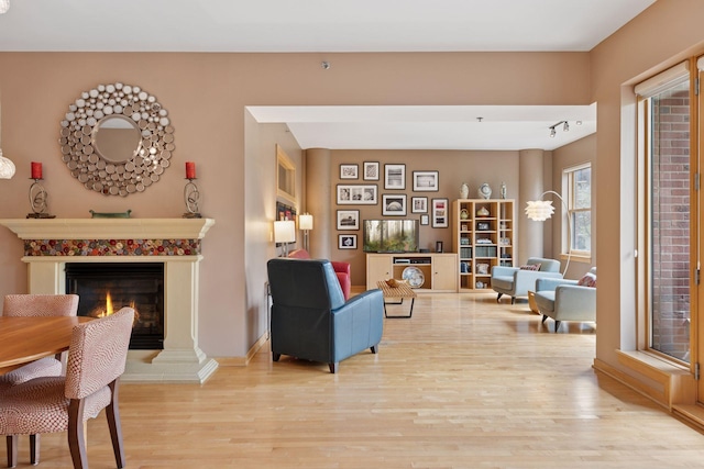 401 2nd St Unit 202, Minneapolis, MN 55401 - sitting room with a lit fireplace, wood finished floors, and baseboards