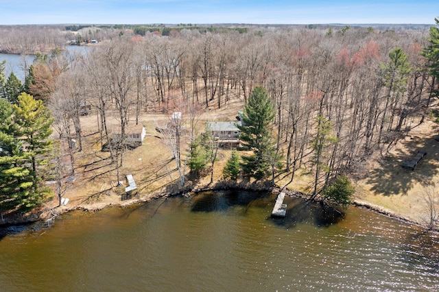 drone / aerial view featuring a forest view