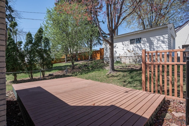 deck featuring a fenced backyard and a yard