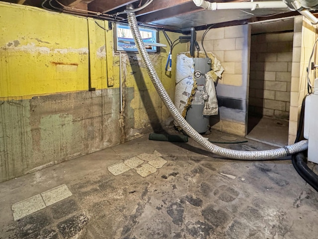 basement featuring gas water heater