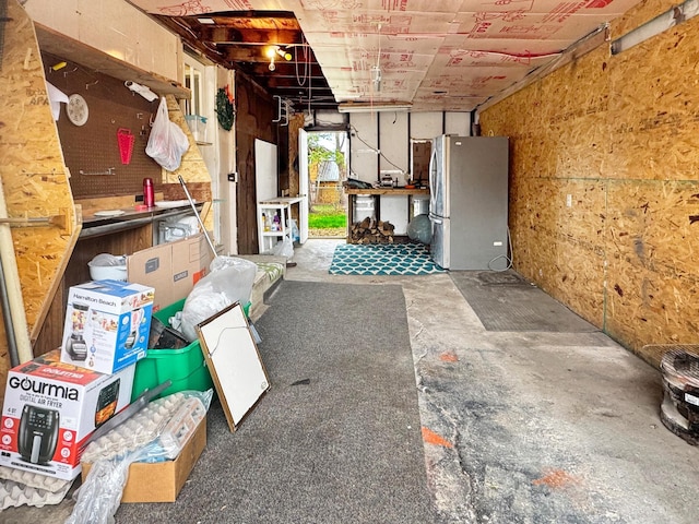 interior space with freestanding refrigerator