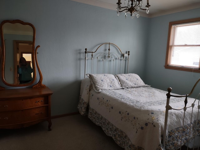 122 10th St, Madison, MN 56256 - bedroom featuring a chandelier, carpet floors, and baseboards