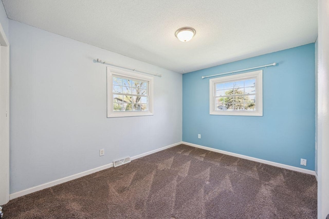 8040 Xenia Ave N, Brooklyn Park, MN 55443 - empty room with plenty of natural light, dark carpet, baseboards, and a textured ceiling