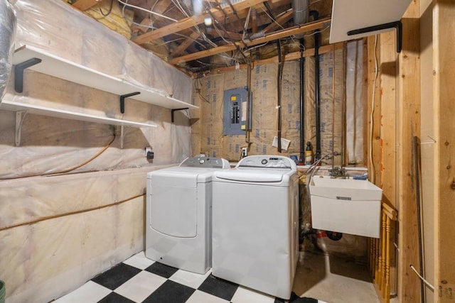 1312 Widgeon Way, Buffalo, MN 55313 - laundry area with washing machine and dryer, electric panel, and tile patterned floors