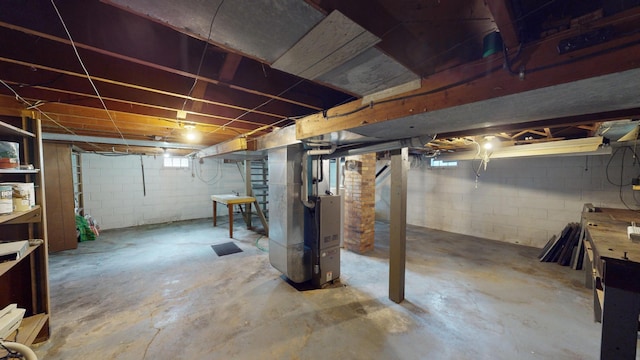 basement with heating unit