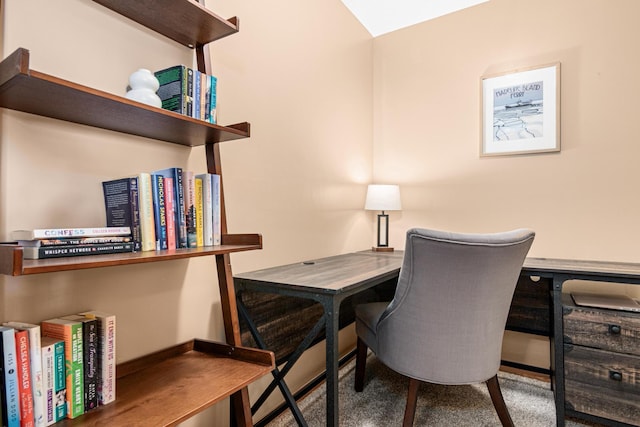 view of carpeted home office