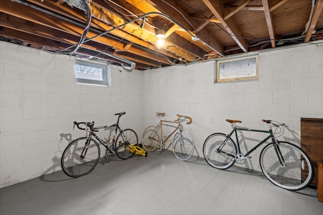 below grade area with tile patterned floors