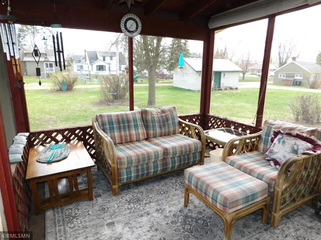 view of patio with a residential view and an outdoor hangout area