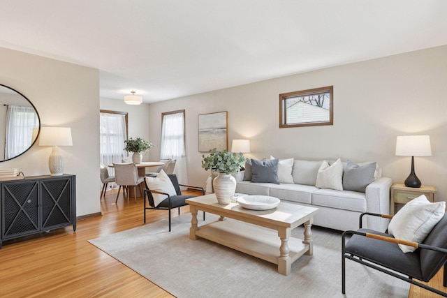 living room featuring light wood-style flooring