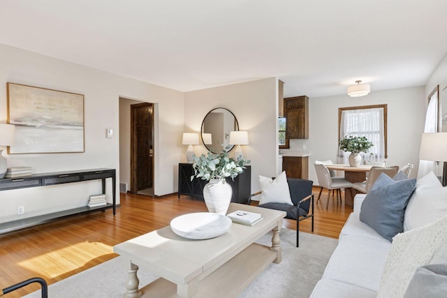 living room featuring light wood-style flooring