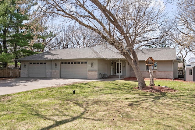 612 19th St N, Sartell, MN 56377 - ranch-style home with a garage, brick siding, fence, and a front lawn