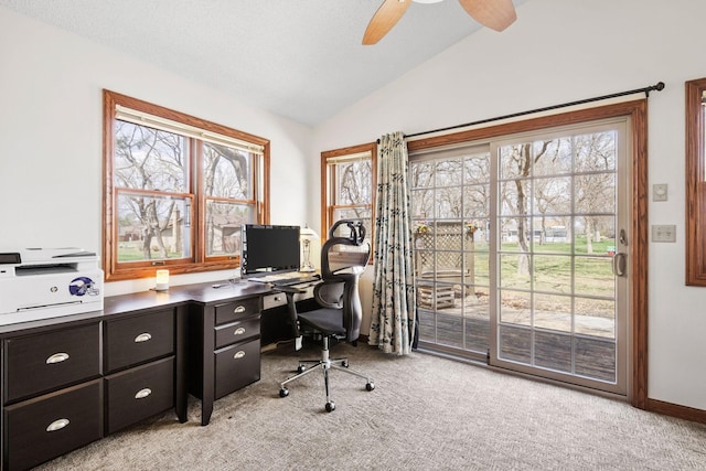 612 19th St N, Sartell, MN 56377 - office area with lofted ceiling, ceiling fan, and light carpet