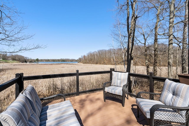 695 Pine Lake Ln, Bone Lake Twp, WI 54837 - wooden terrace with a water view