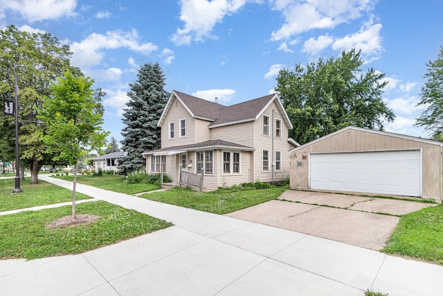 316 Main St, Belle Plaine, MN 56011 - traditional-style home with a garage, an outdoor structure, a front lawn, and roof with shingles