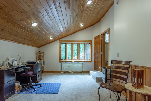 35533 Sand Pointe Dr Unit 6, Crosslake, MN 56442 - office space featuring carpet floors, recessed lighting, wooden ceiling, and lofted ceiling