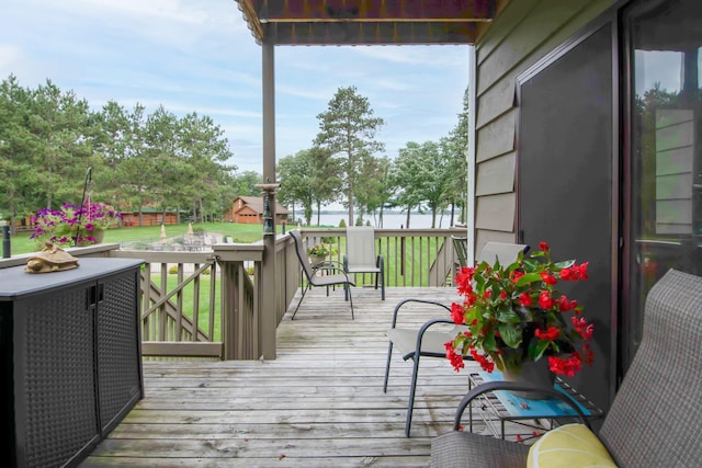 deck with a water view
