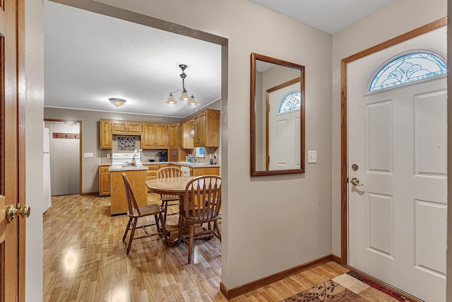foyer with baseboards, a healthy amount of sunlight, and light wood finished floors